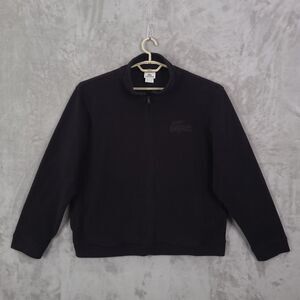 Lacoste Fleece Jacket Mens Black Size 7 Full Zip Big Alligator Logo Pockets